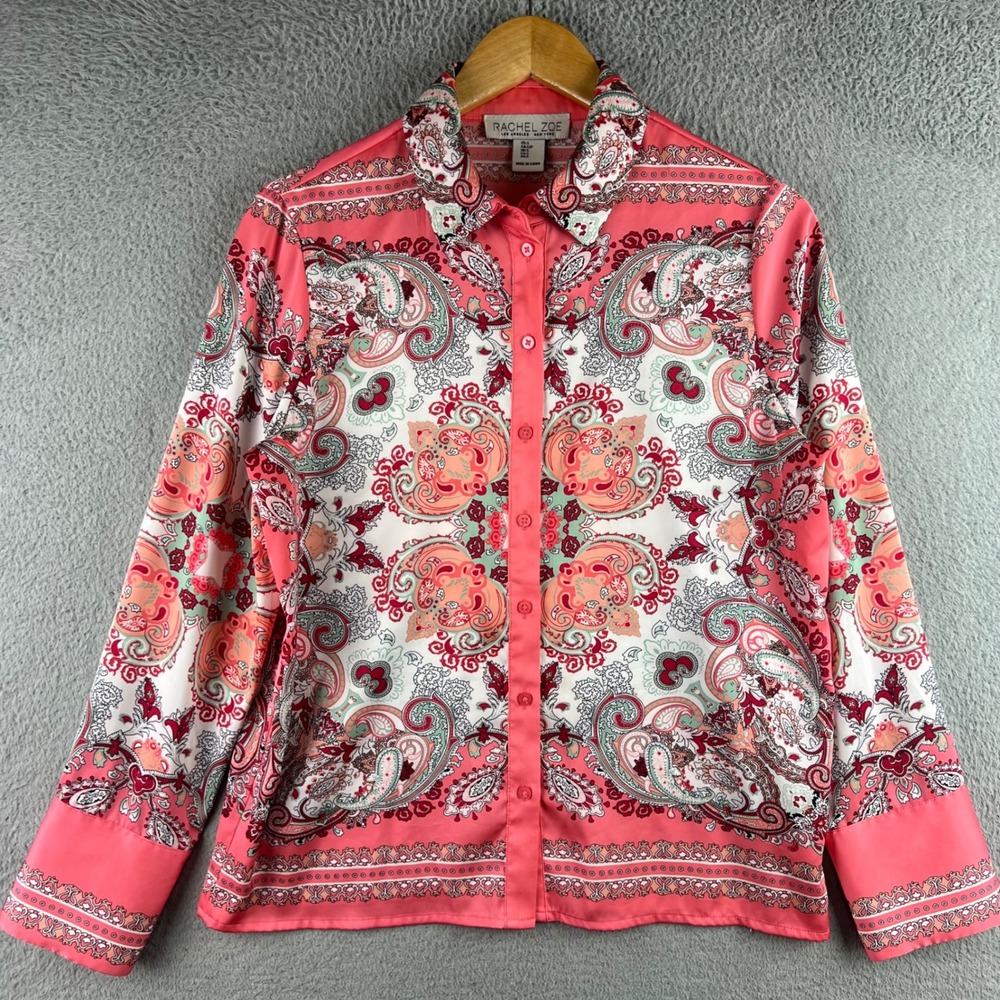 Rachel Zoe Pink Paisley Scarf Print Button Down Shirt Blouse Small